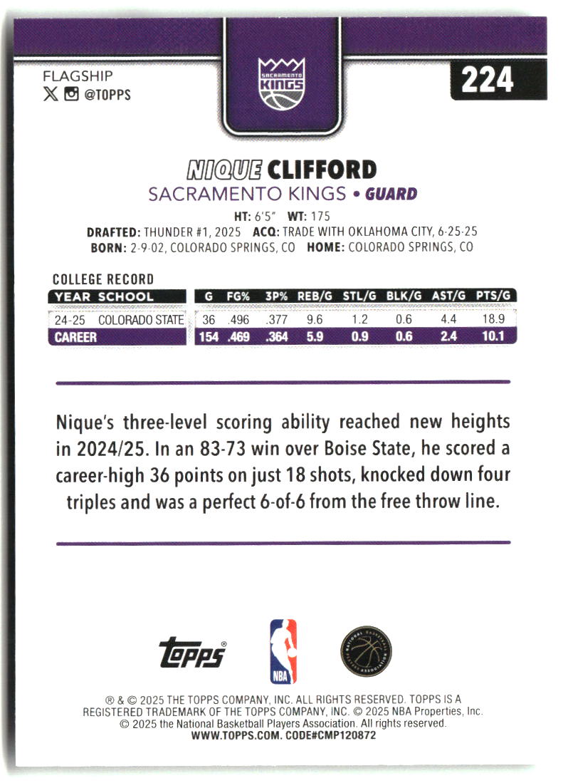 Nique Clifford 2025-26 Topps #224