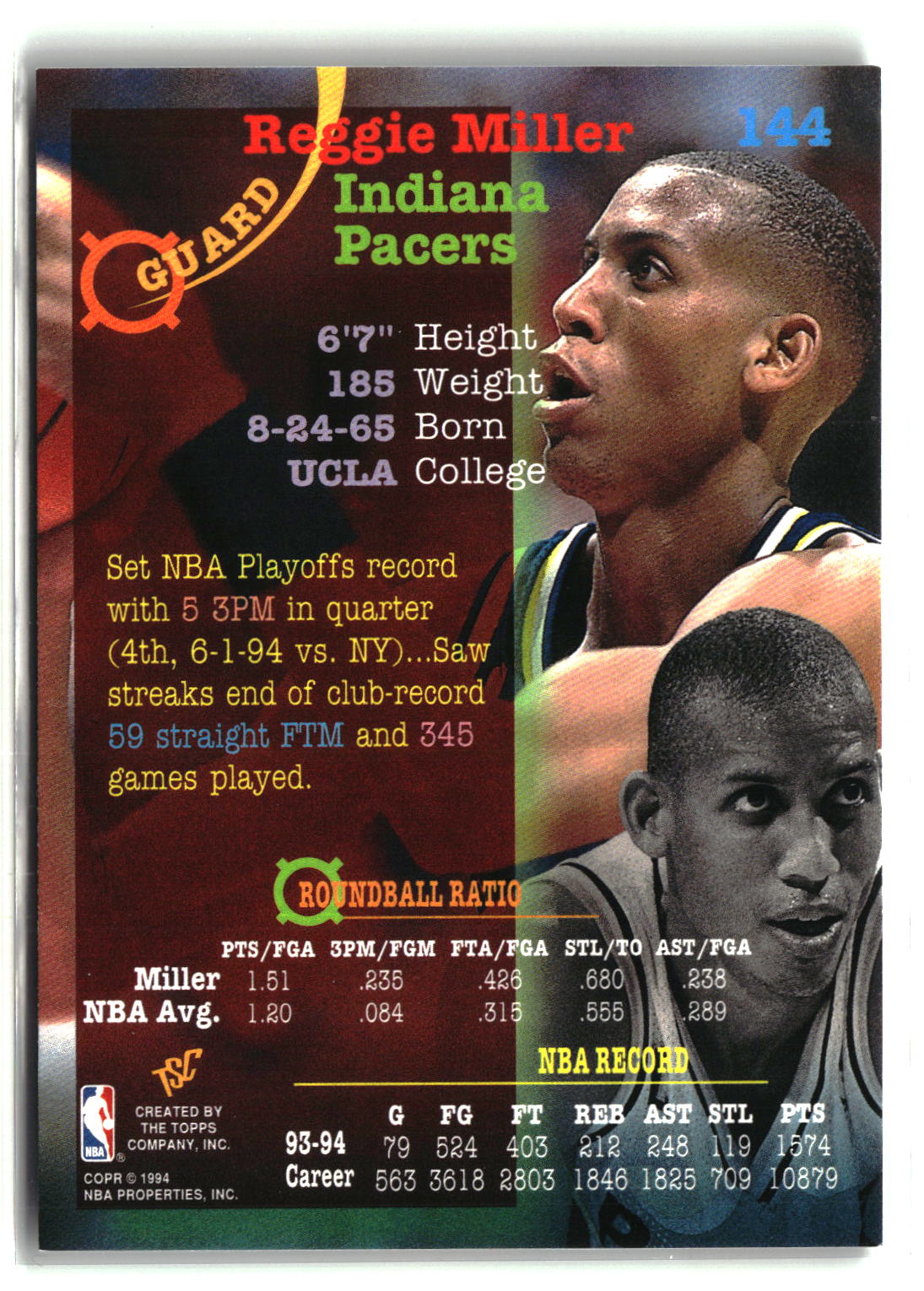 Reggie Miller 1994-95 Stadium Club #144