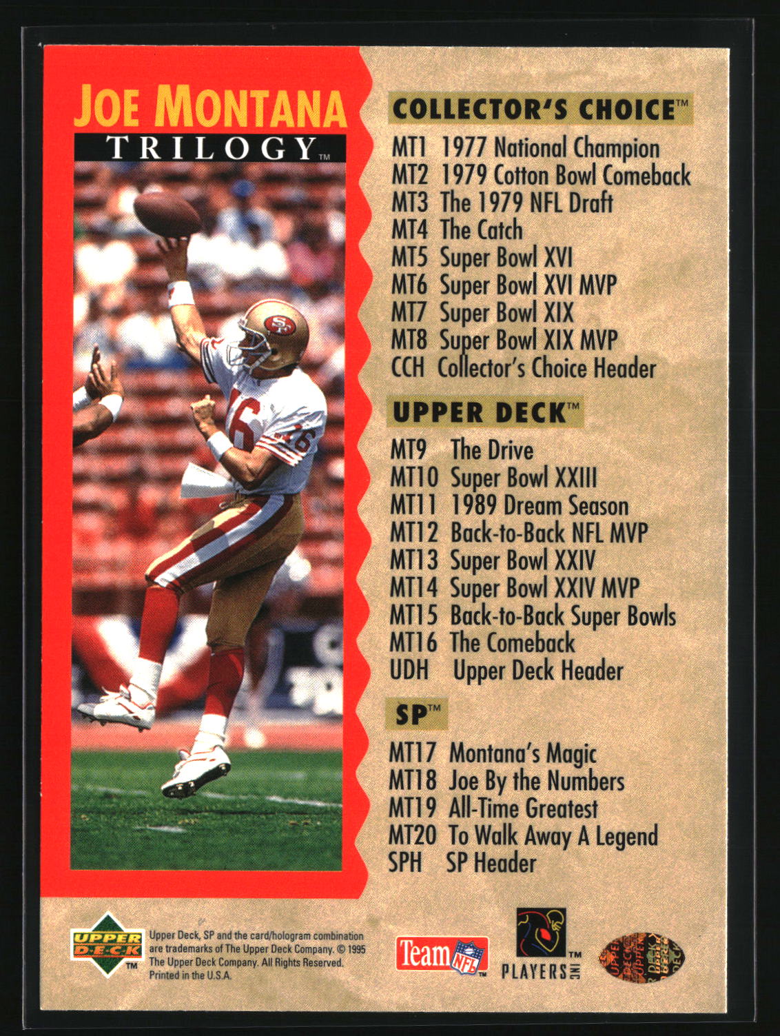 SP Header / Checklist 1995 SP Joe Montana Trilogy #NNO
