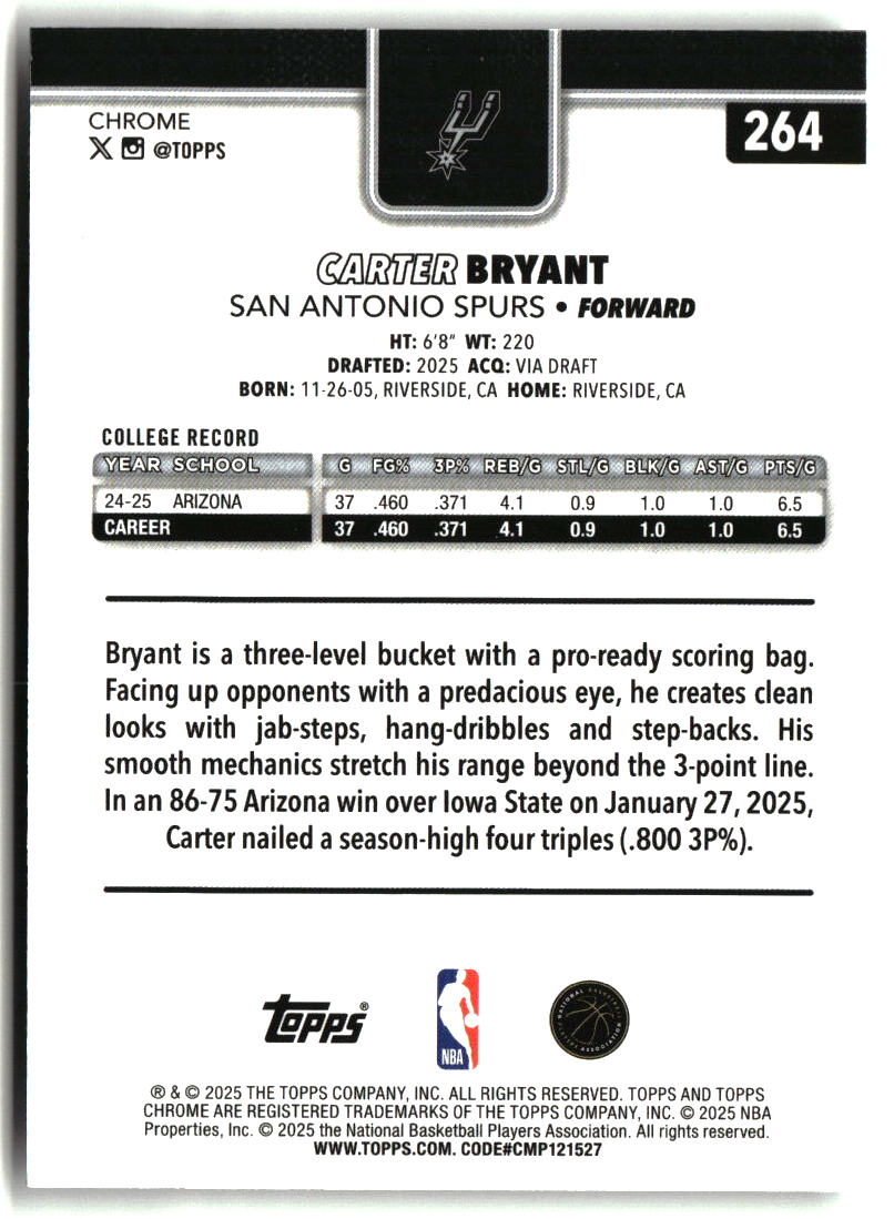 Carter Bryant 2025-26 Topps Chrome #264