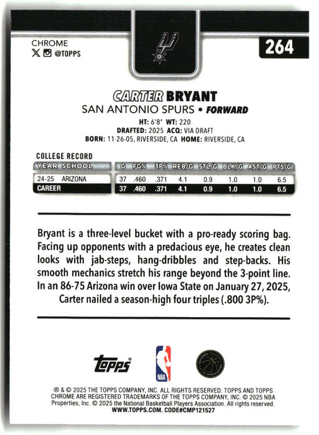 Carter Bryant 2025-26 Topps Chrome #264