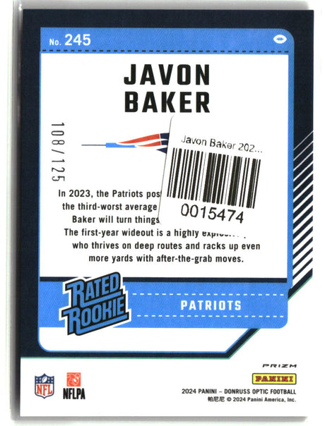 Javon Baker 2024 Donruss Optic Red #245 #/125