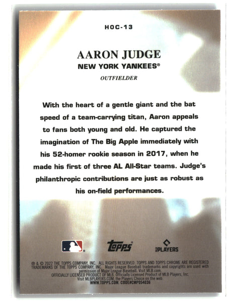 Aaron Judge 2022 Topps Chrome Heart of the City #HOC-13