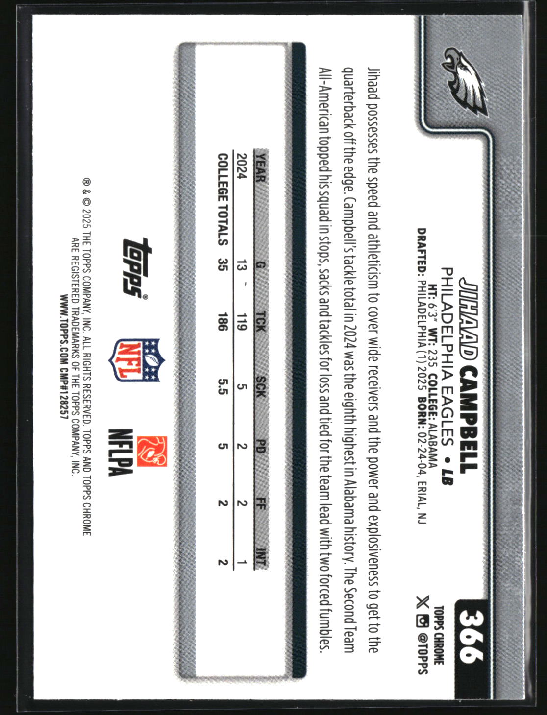 Jihaad Campbell 2025 Topps Chrome #366