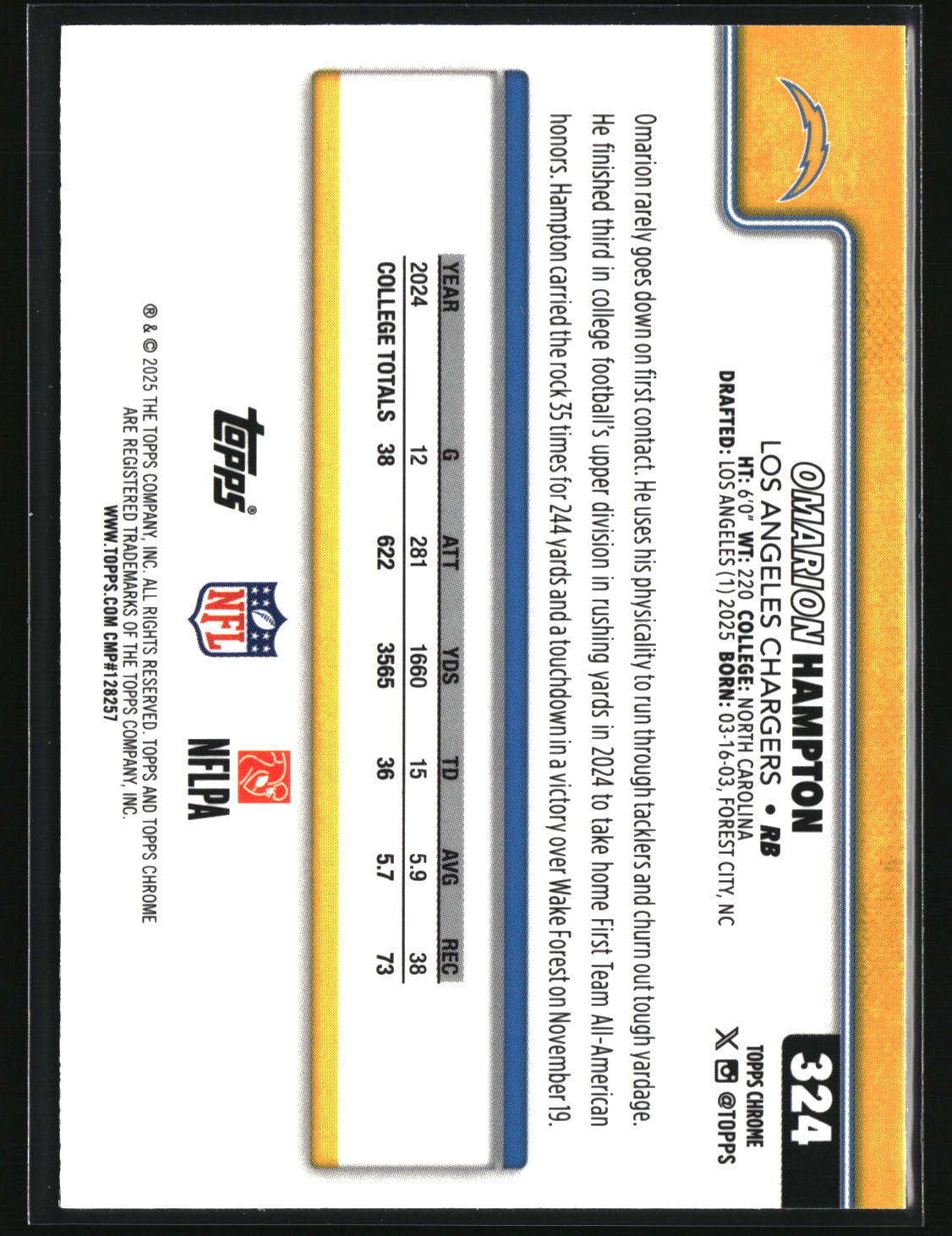 Omarion Hampton 2025 Topps Chrome #324