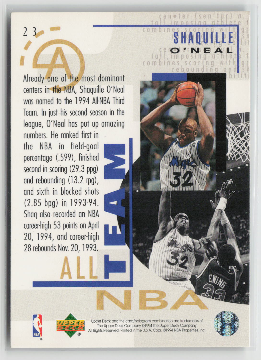 Shaquille O'Neal 1994-95 Upper Deck #23