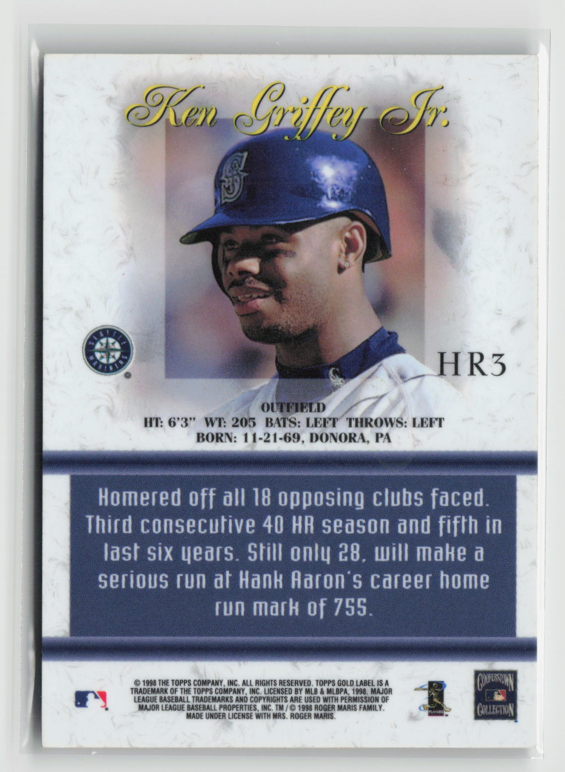 Ken Griffey Jr. 1998 Topps Gold Label '98 Home Run Race #HR3