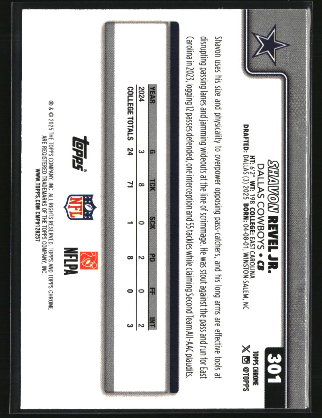 Shavon Revel Jr 2025 Topps Chrome Football #301