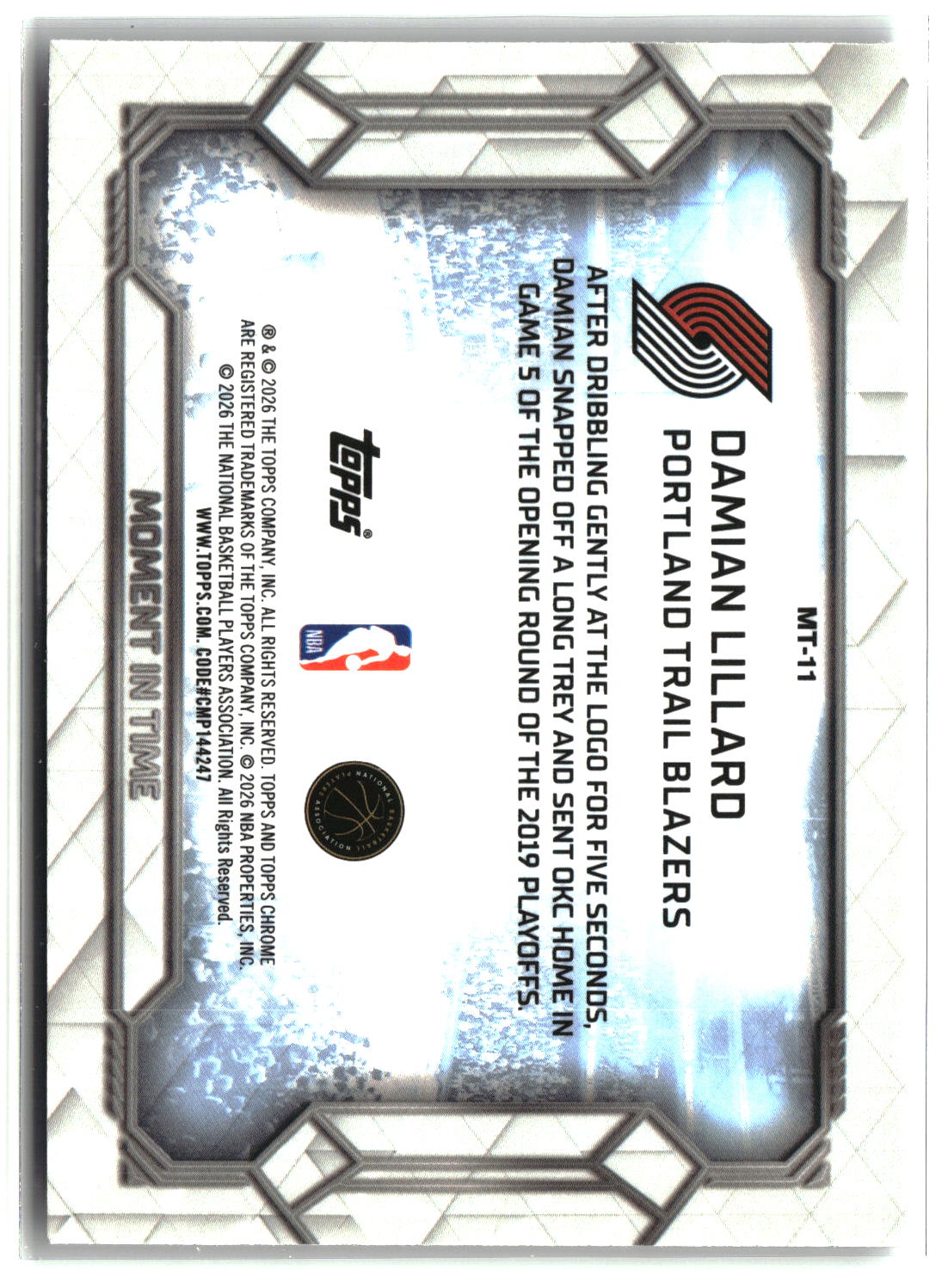 Damian Lillard 2025-26 Topps Chrome Update Moment In Time #MT-11