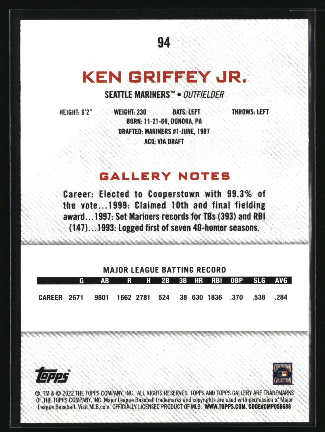 Ken Griffey Jr. 2022 Topps Gallery #94