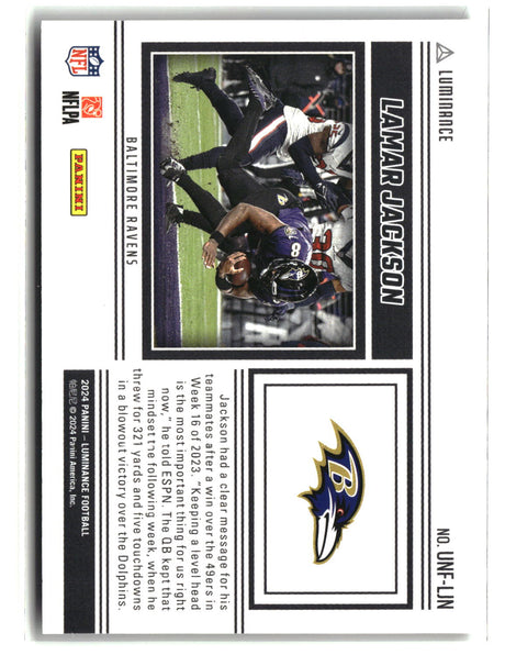 Lamar Jackson 2024 Panini Luminance Unforgettable Orange #UNF-LJN #/100