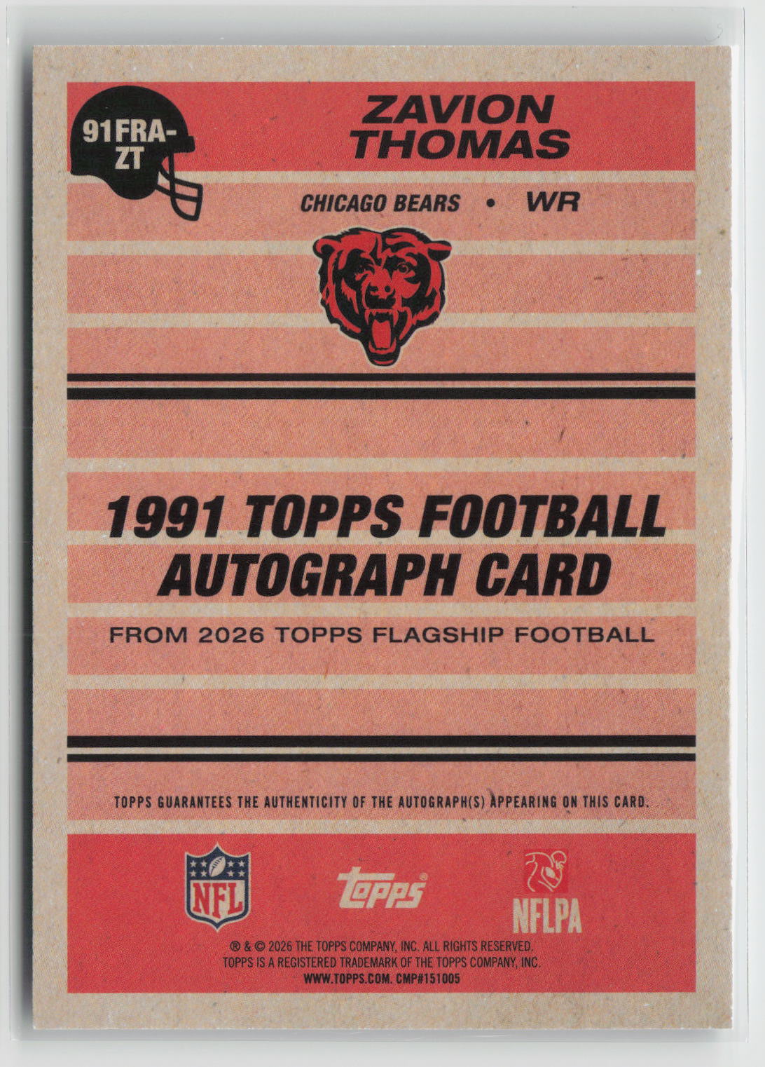 Zavion Thomas 2026 Topps Flagship 1991 Topps Football Rookie Autographs 91FRA-ZT