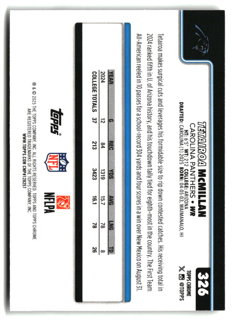 Tetairoa McMillan 2025 Topps Chrome #326