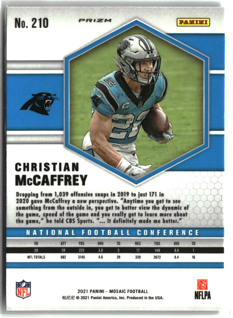 Christian McCaffrey 2021 Panini Mosaic Prizm Silver #210