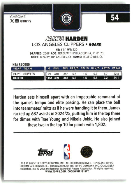 James Harden 2025-26 Topps Chrome Wave Refractor #54