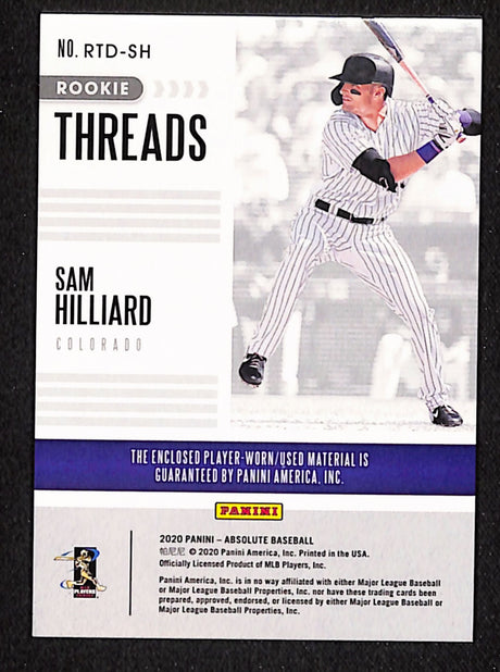 Sam Hilliard 2020 Panini Absolute Rookie Threads Duals #RTD-SH
