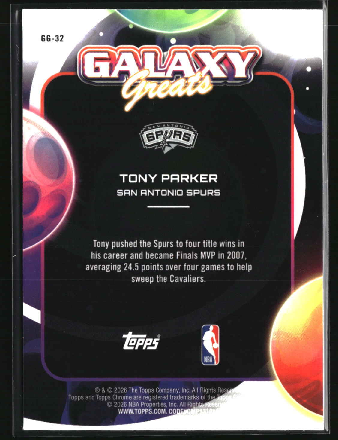 Tony Parker 2025-26 Topps Chrome Cosmic Galaxy Greats #GG-32