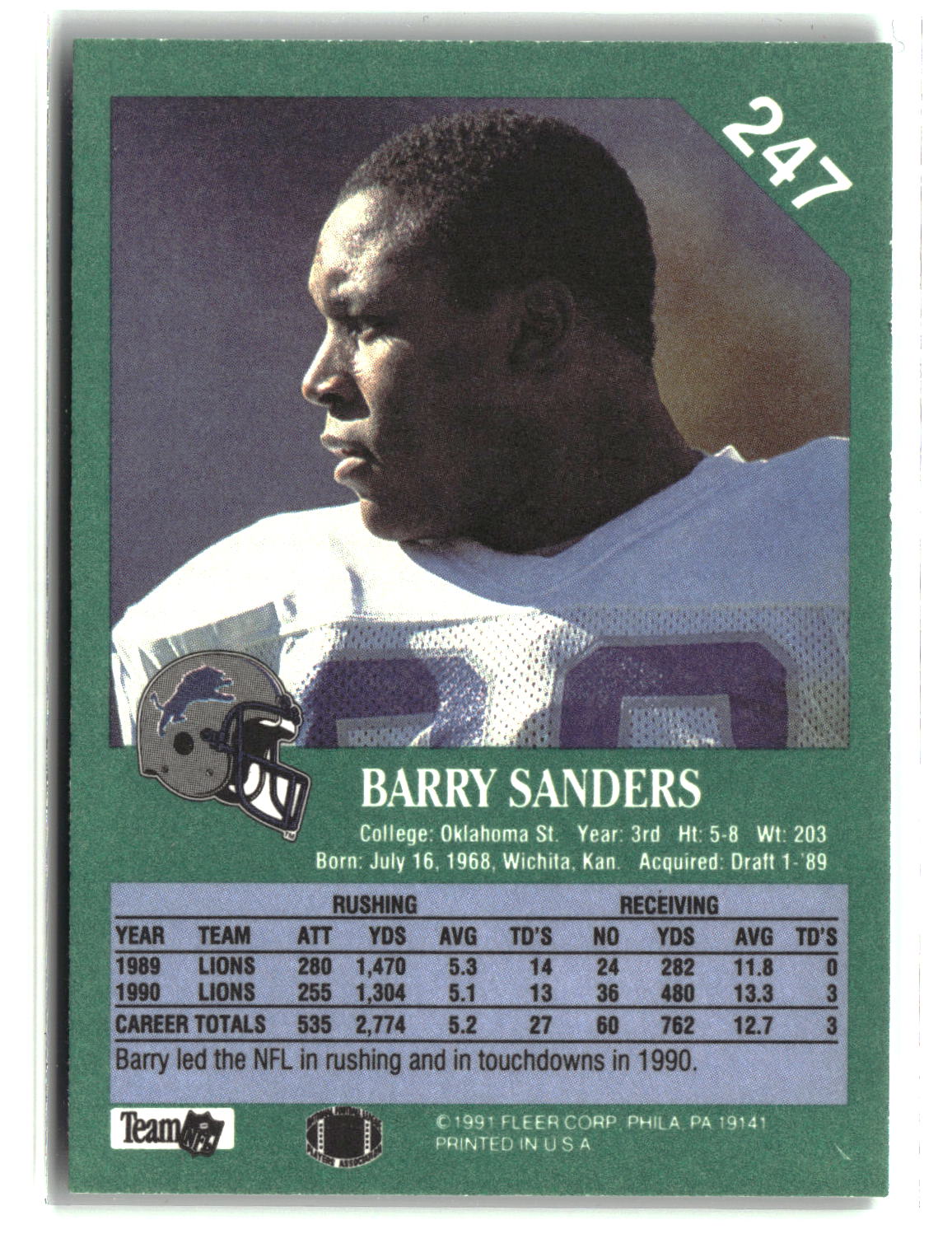 Barry Sanders 1991 Fleer #247
