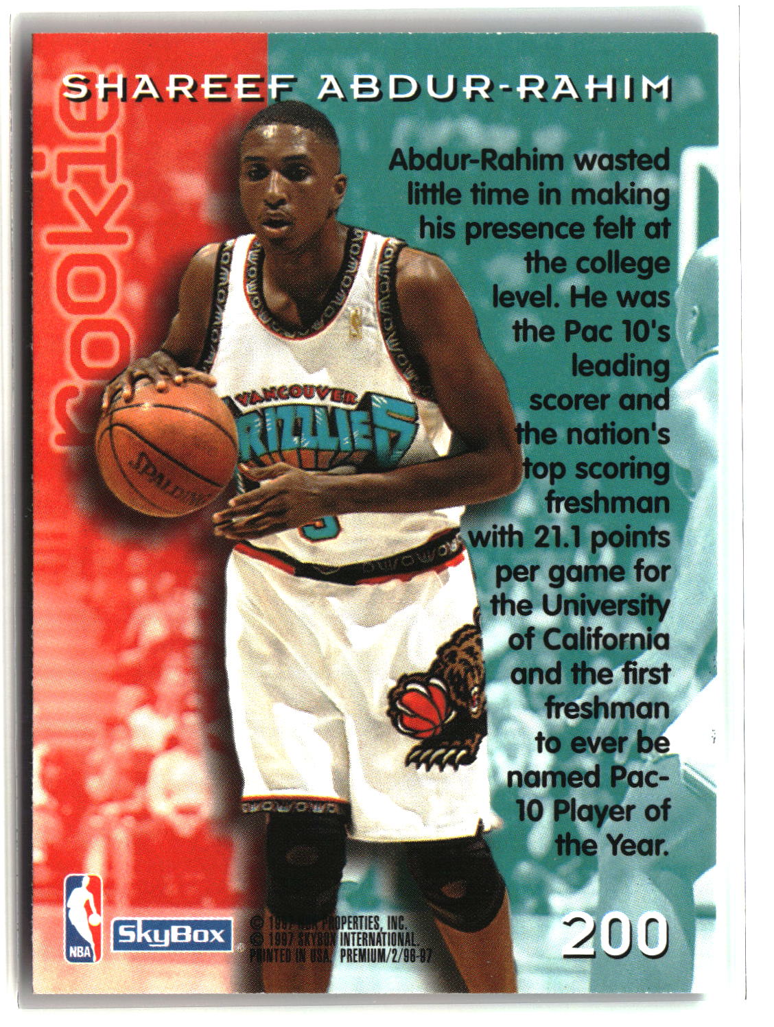 Shareef Abdur-Rahim 1996-97 SkyBox Premium #200