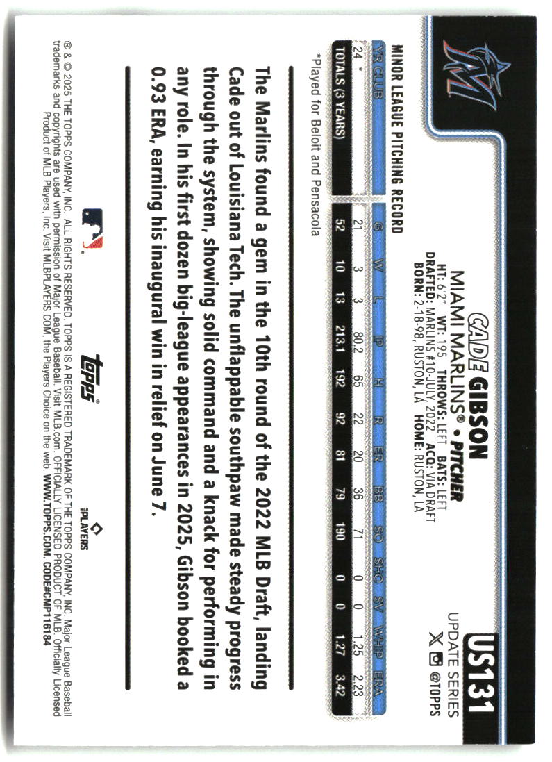 Cade Gibson 2025 Topps Update #US131