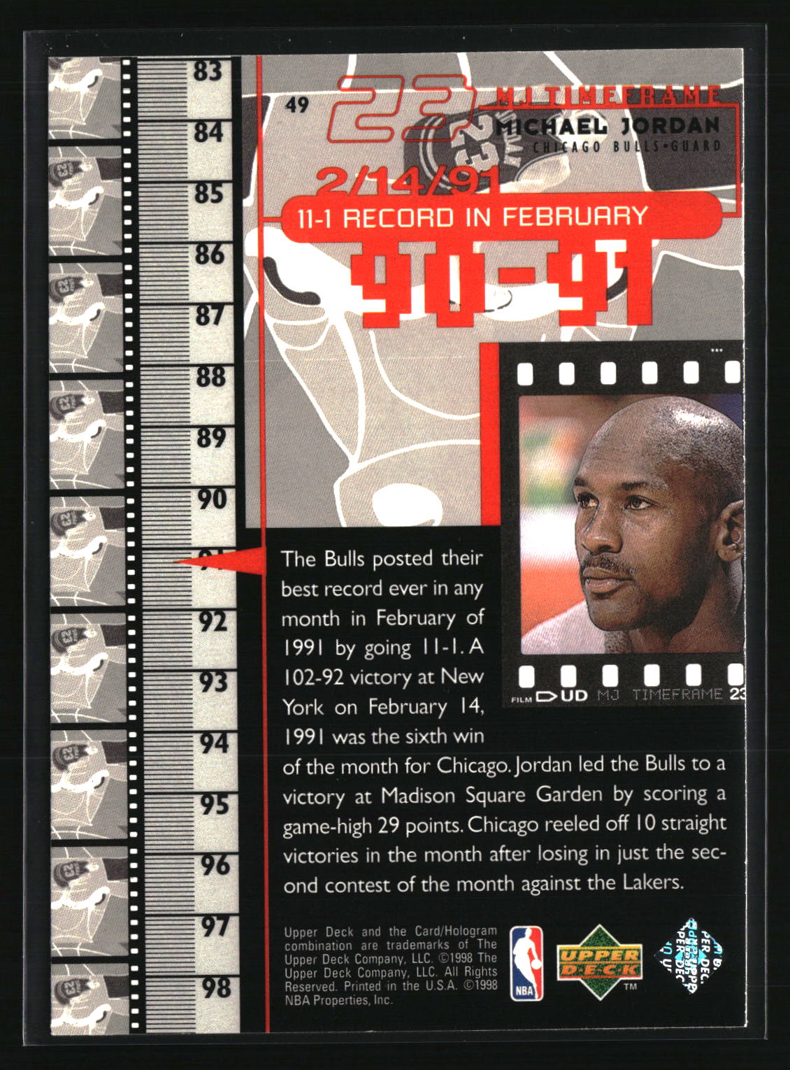 Michael Jordan 1998 Upper Deck Michael Jordan Living Legend #49