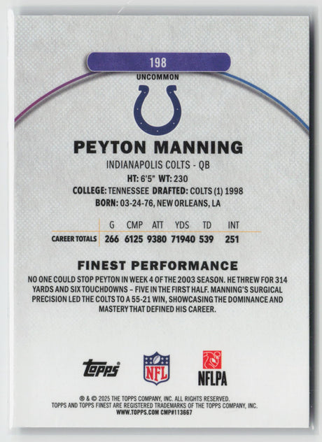 Peyton Manning 2025 Finest Purple Refractor #198