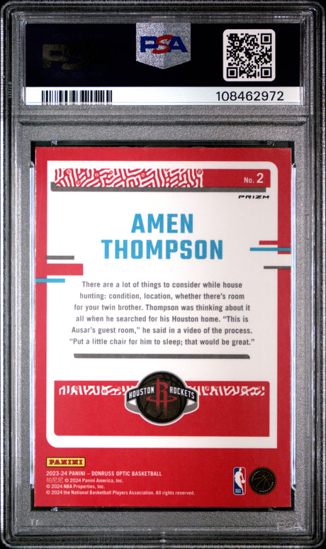 Amen Thompson 2023 Panini Donruss Optic The Rookies Holo #2 PSA 10