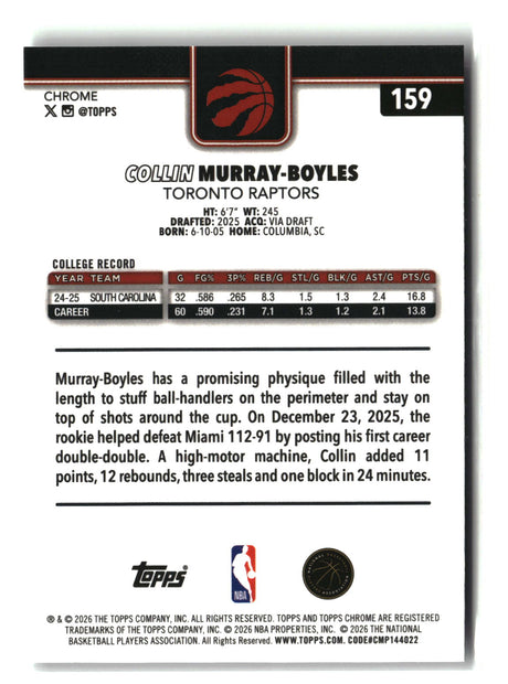 Collin Murray-Boyles 2025-26 Topps Chrome Update #159