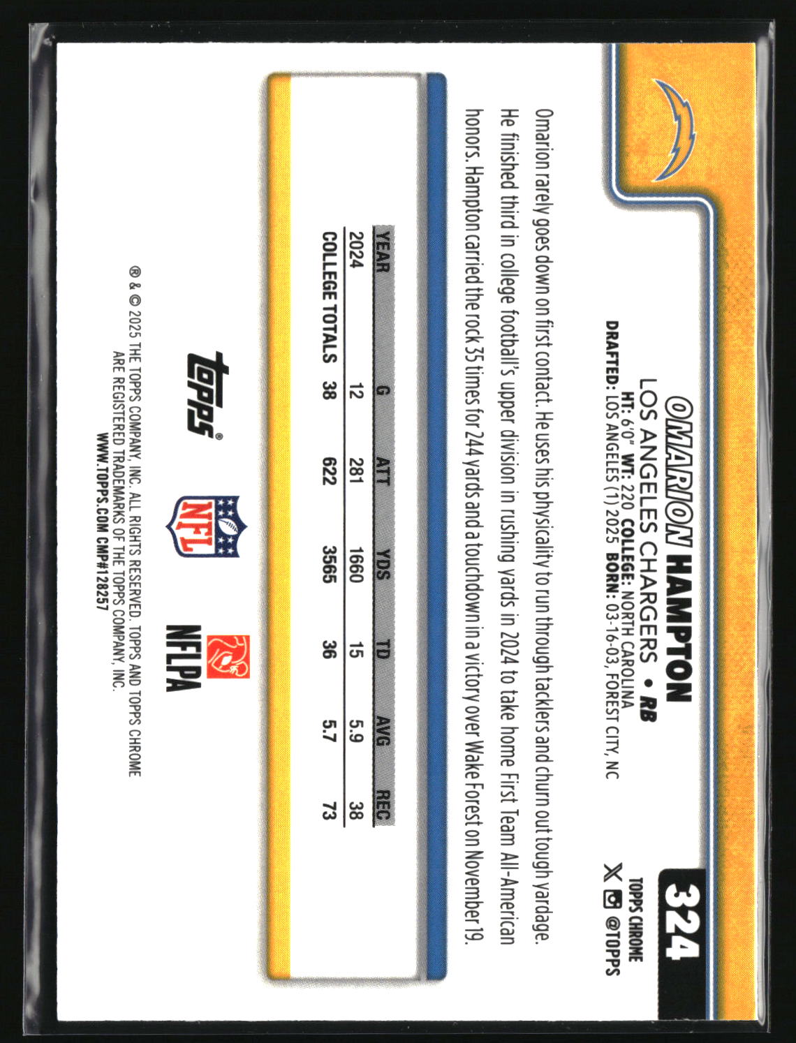 Omarion Hampton 2025 Topps Chrome #324