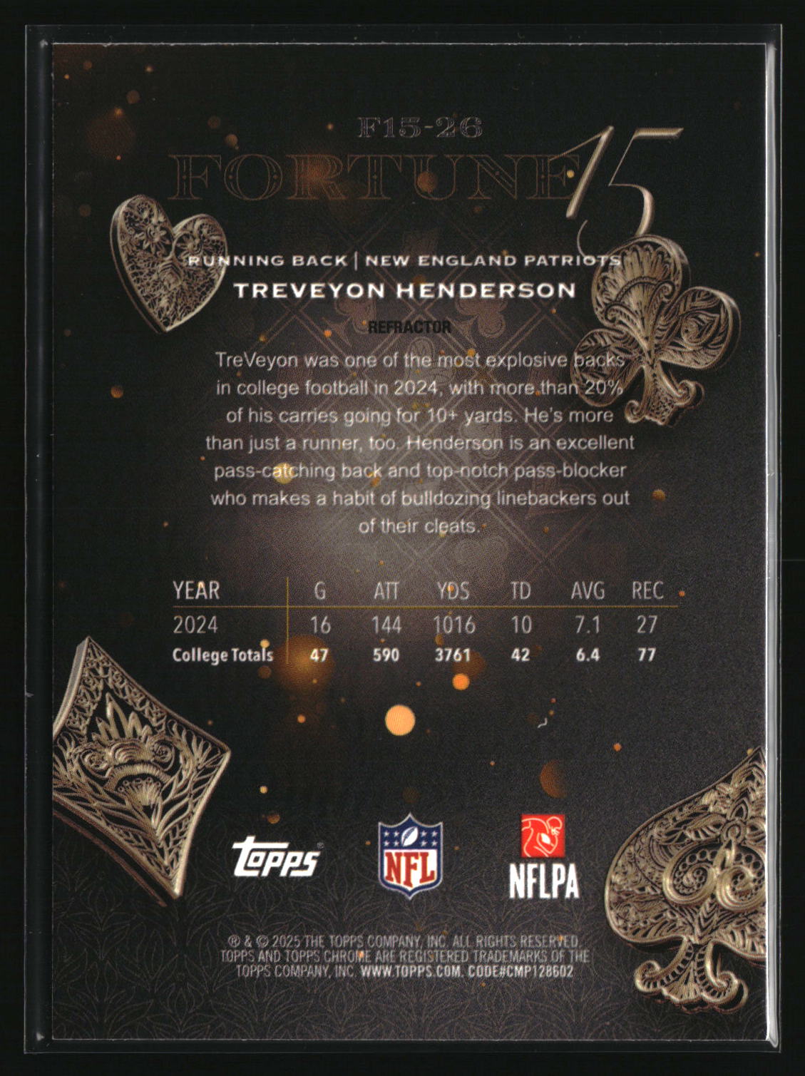 TreVeyon Henderson 2025 Topps Chrome Fortune 15 Refractor #F15-26