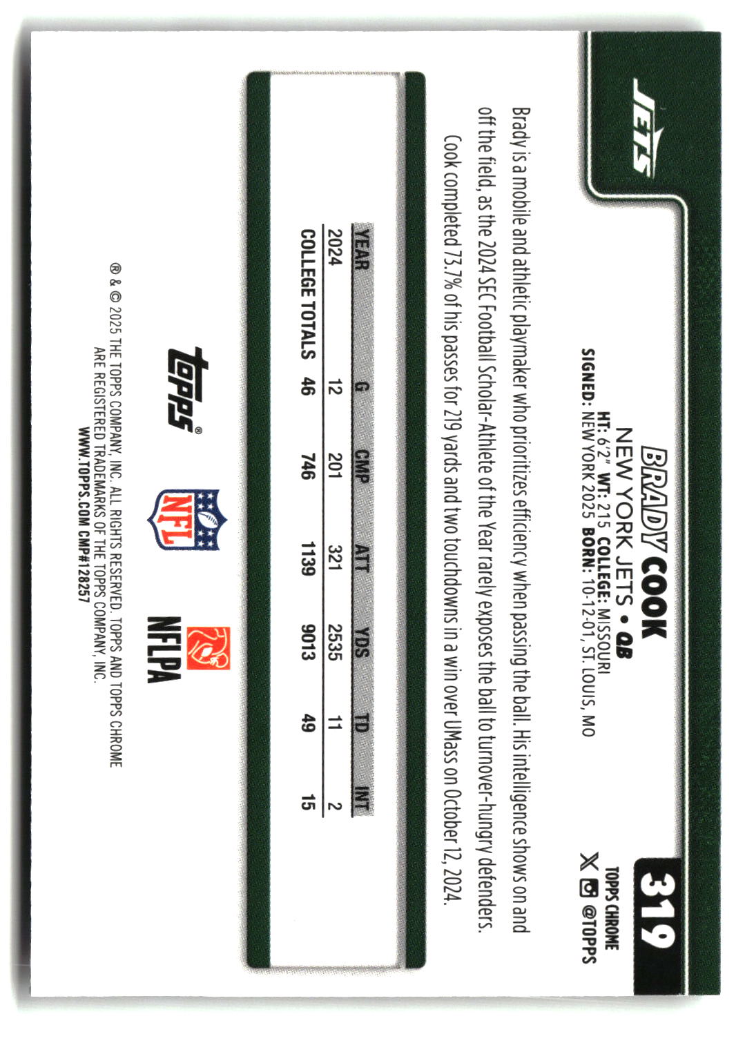 Brady Cook 2025 Topps Chrome #319