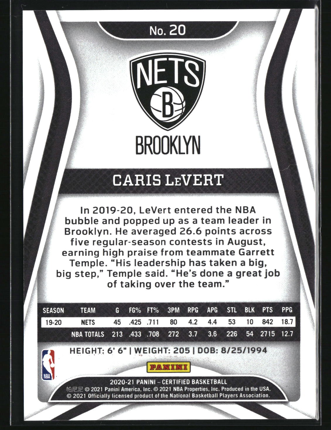 Caris LeVert 2020-21 Panini Certified Mirror Orange #20 #/99