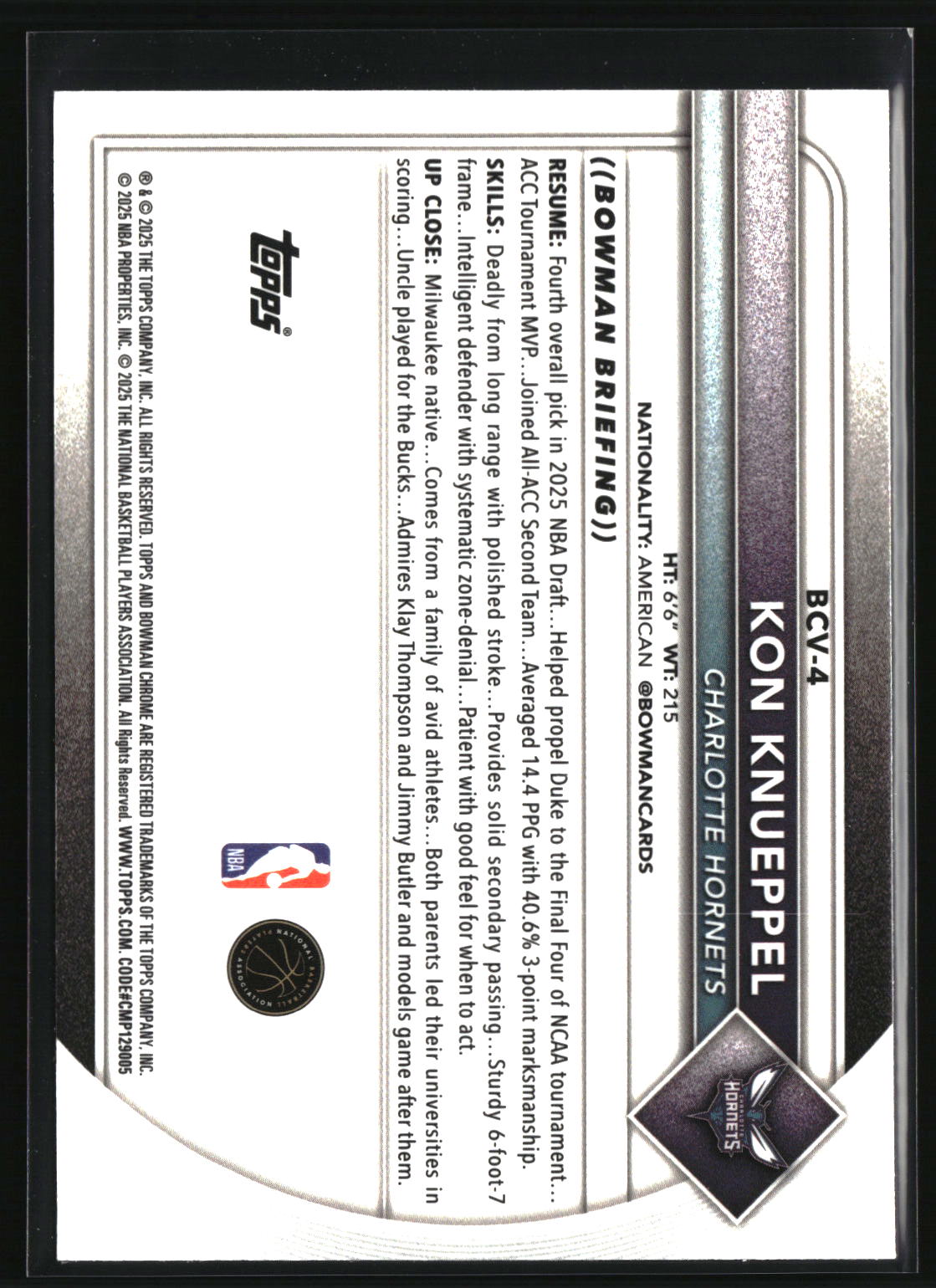 Kon Knueppel 2025-26 Bowman Chrome #BCV-4
