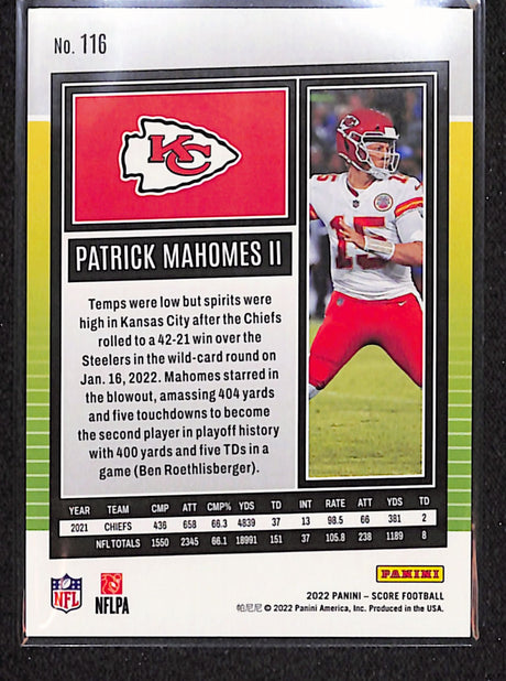 Patrick Mahomes II 2022 Score Gold #116