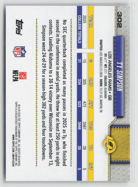 Ty Simpson 2026 Topps Flagship #302