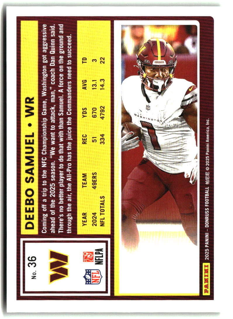Deebo Samuel 2025 Donruss Press Proofs Green #36