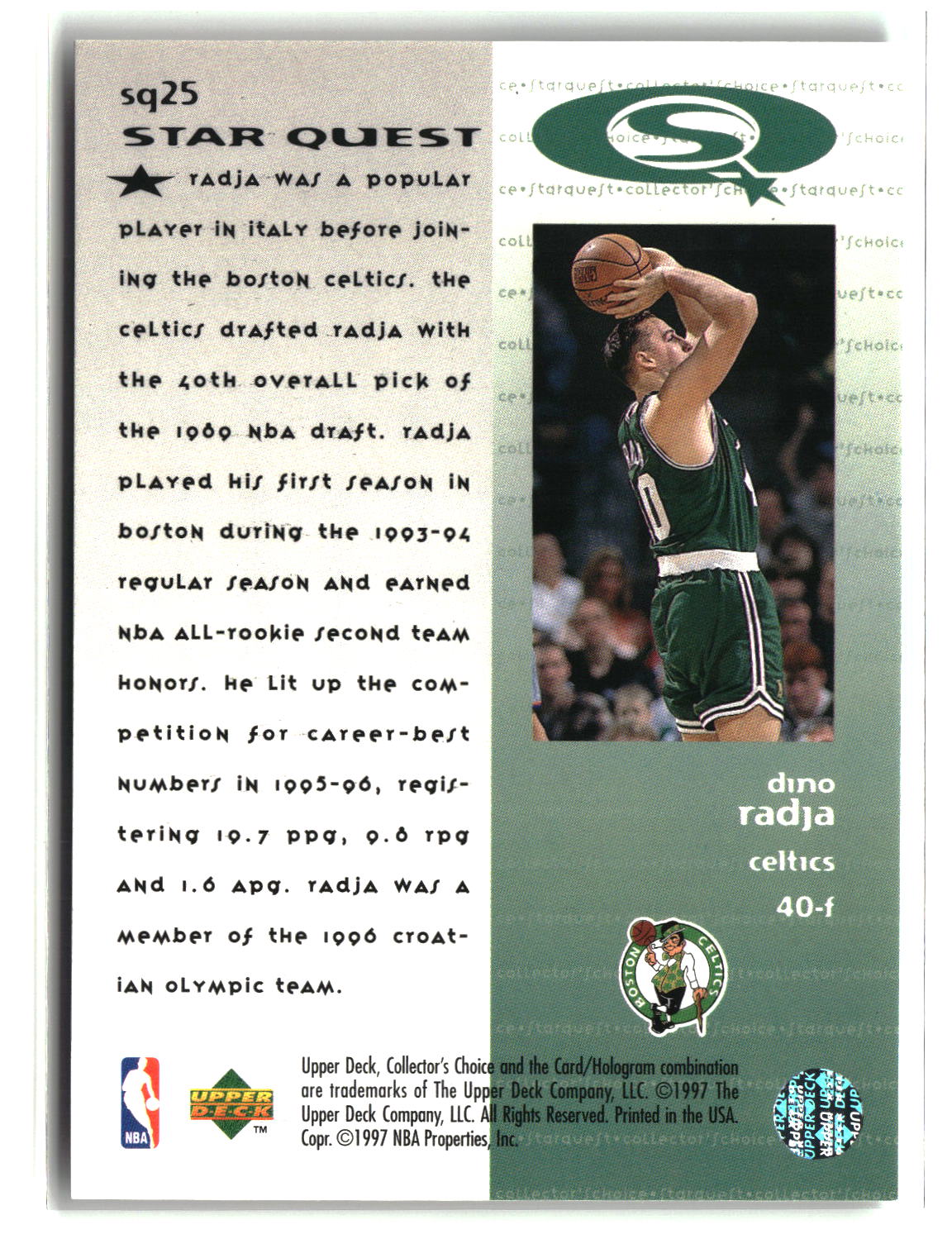 Dino Radja 1997-98 Collector's Choice StarQuest #SQ25
