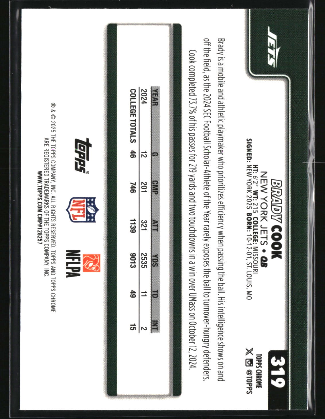 Brady Cook 2025 Topps Chrome #319