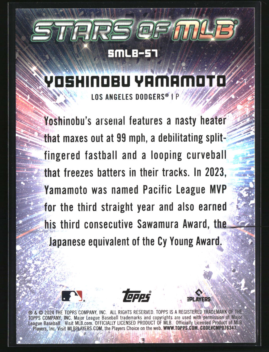 Yoshinobu Yamamoto 2024 Topps Stars of MLB #SMLB-57