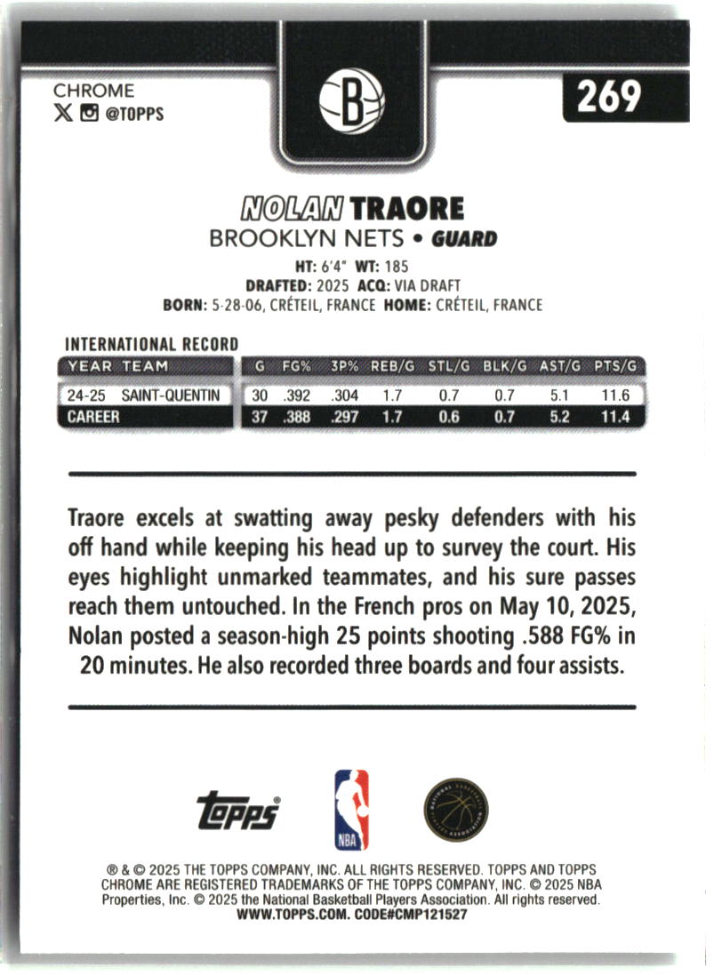 Nolan Traore 2025-26 Topps Chrome Prism Refractor #269
