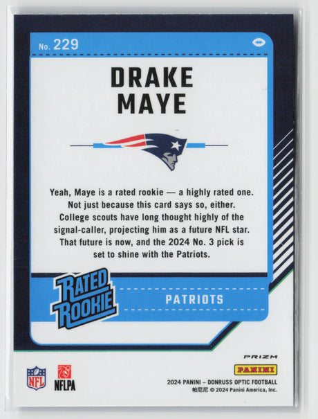 Drake Maye 2024 Donruss Optic Blue Hyper #229