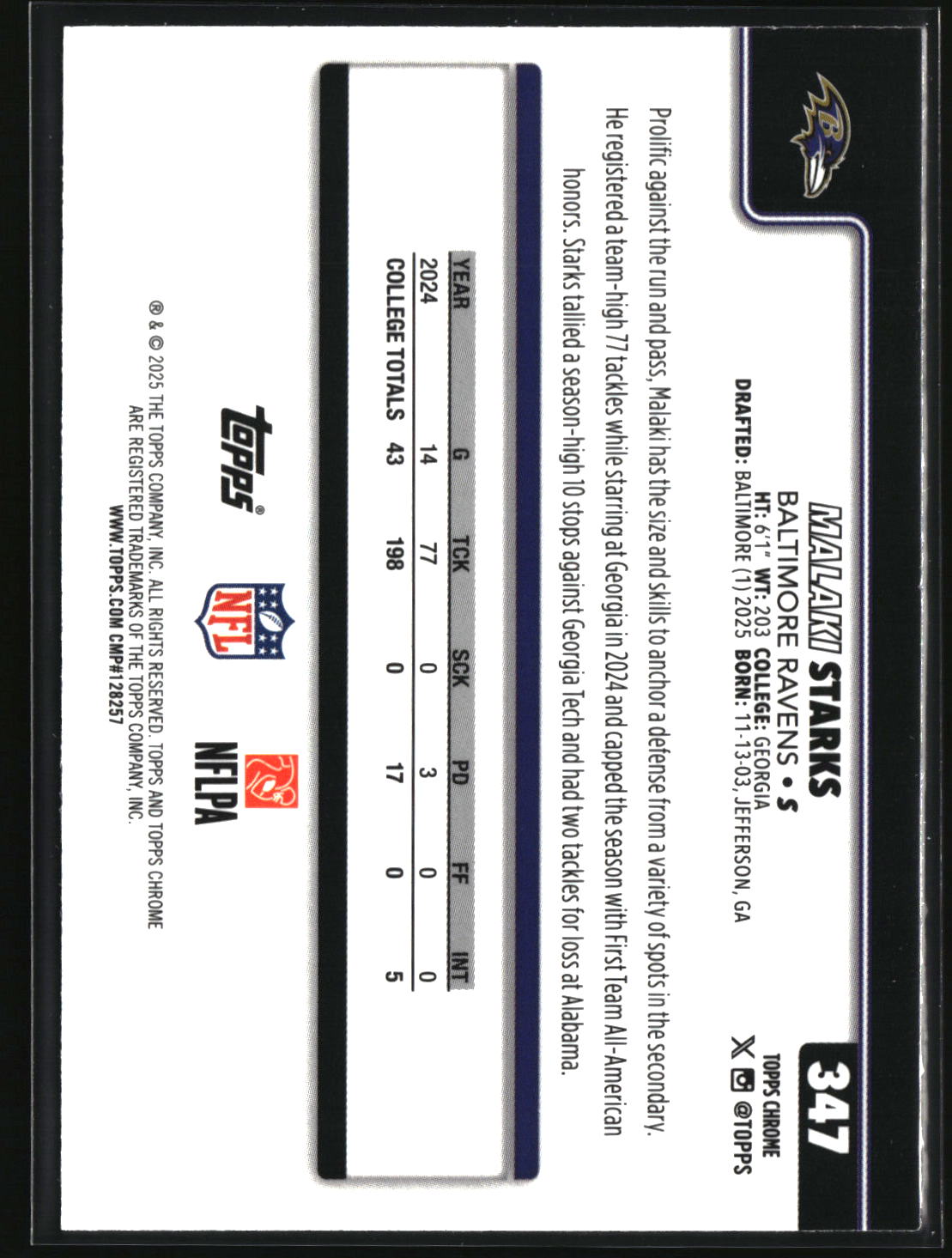 Malaki Starks 2025 Topps Chrome Football Leather Refractor #347