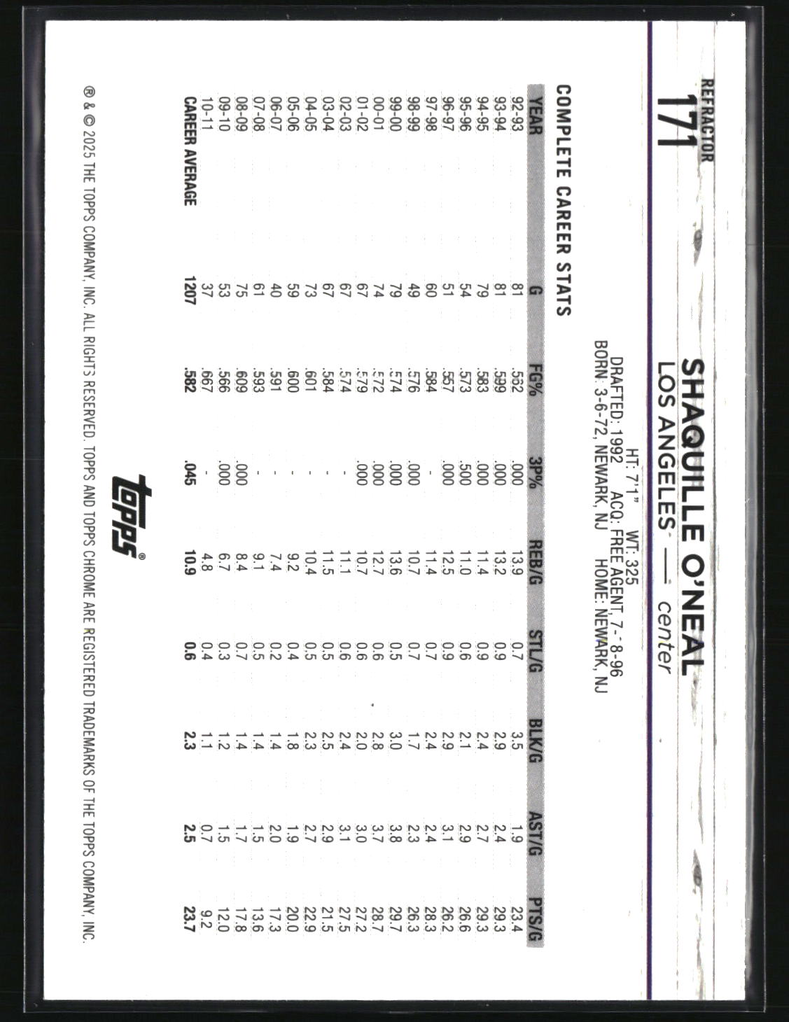 Shaquille O'Neal 2024-25 Topps Chrome Refractor #171