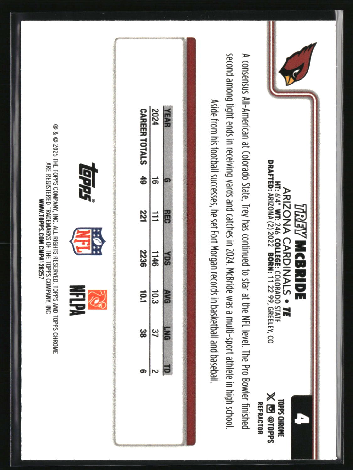 Trey McBride 2025 Topps Chrome - Topps Refractor #4