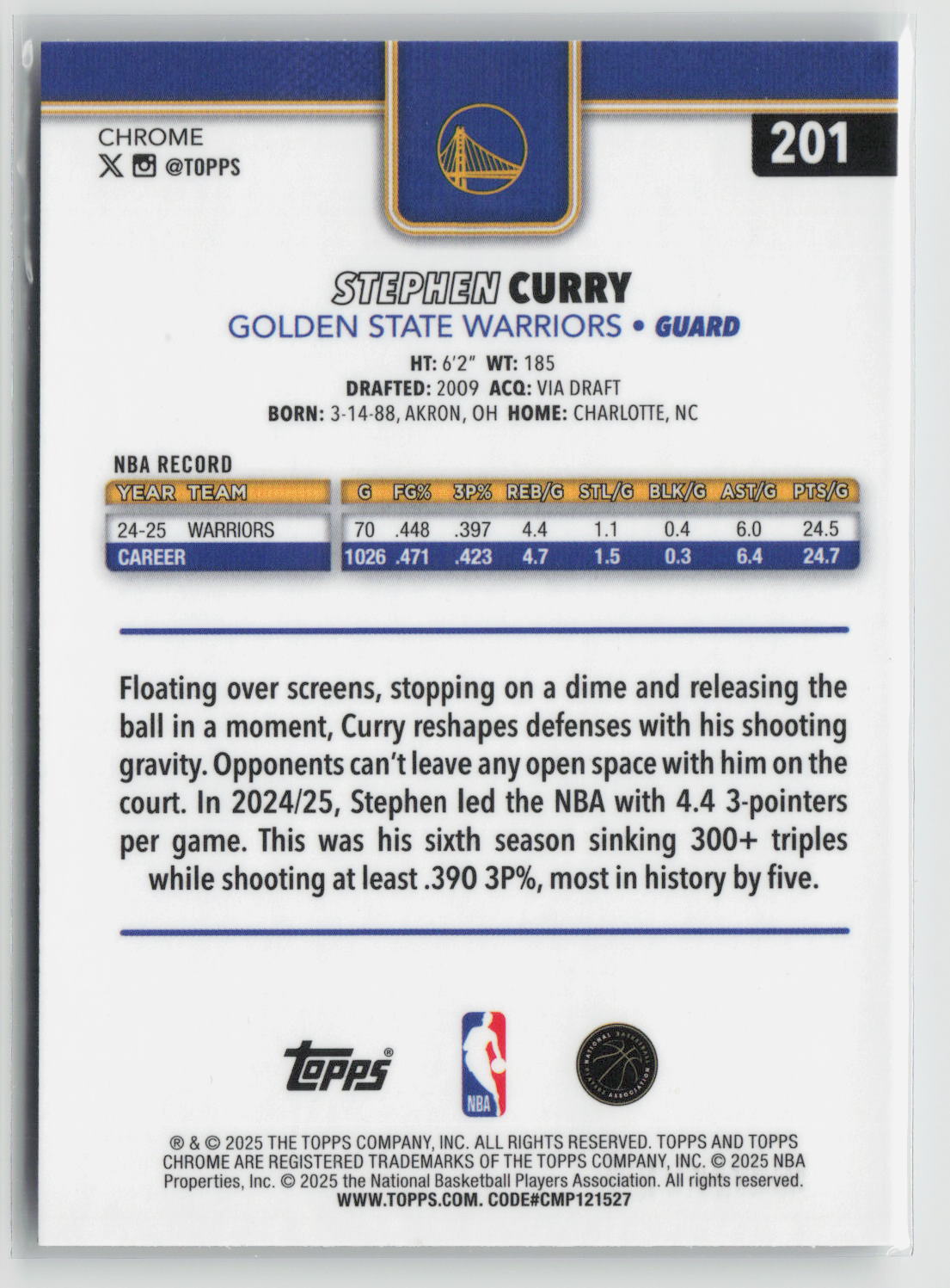 Stephen Curry 2025-26 Topps Chrome #201