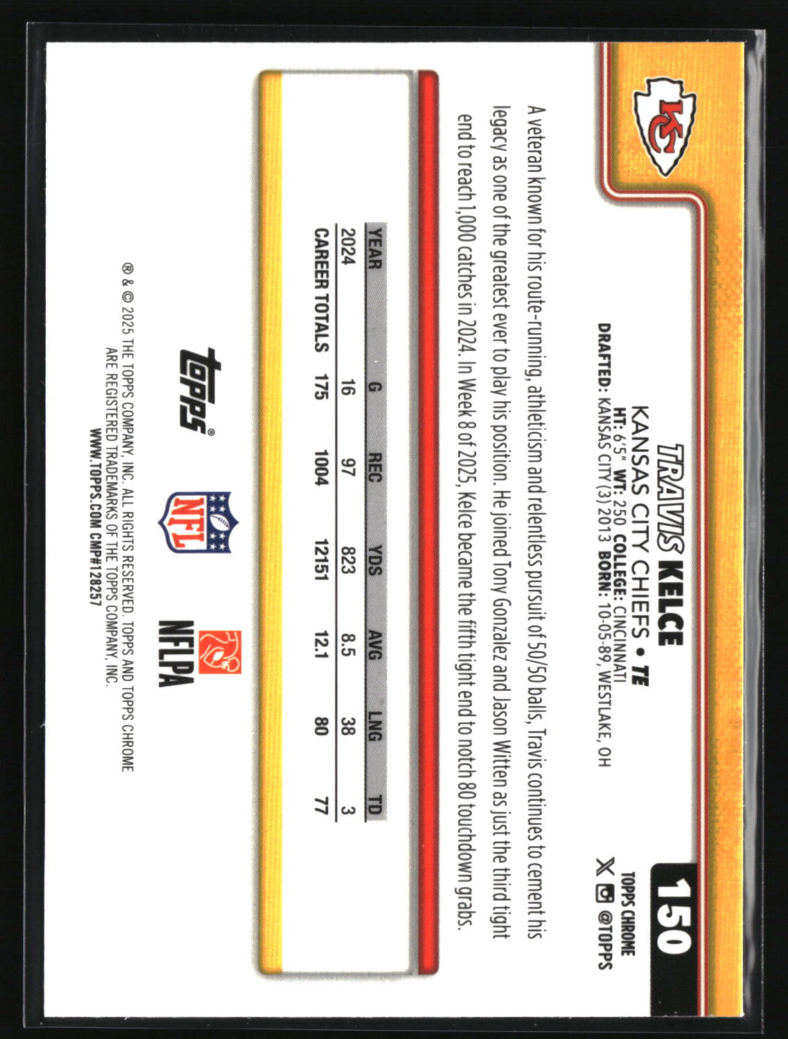 Travis Kelce 2025 Topps Chrome Pulsar Refractor #150