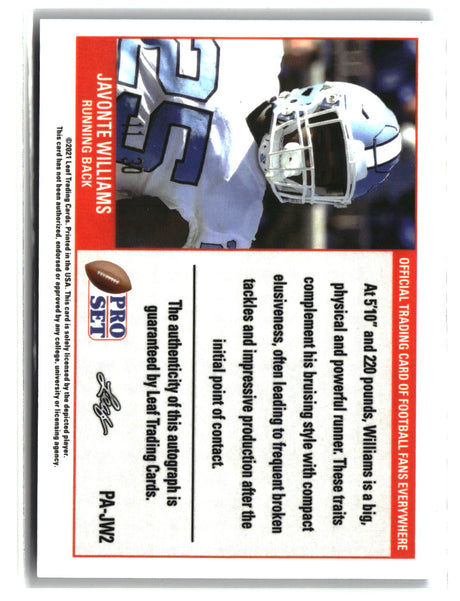 Javonte Williams 2021 Leaf Portrait Autographs Blue #PA-JW2 #/30