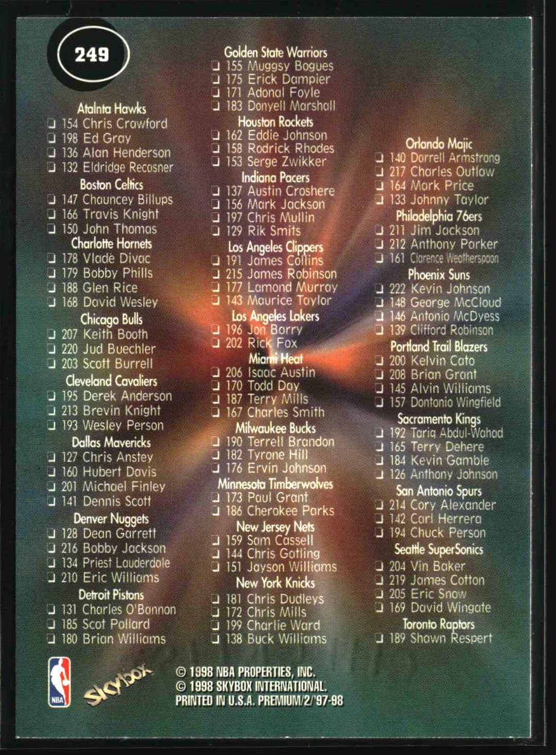Grant Hill 1997-98 SkyBox Premium #249