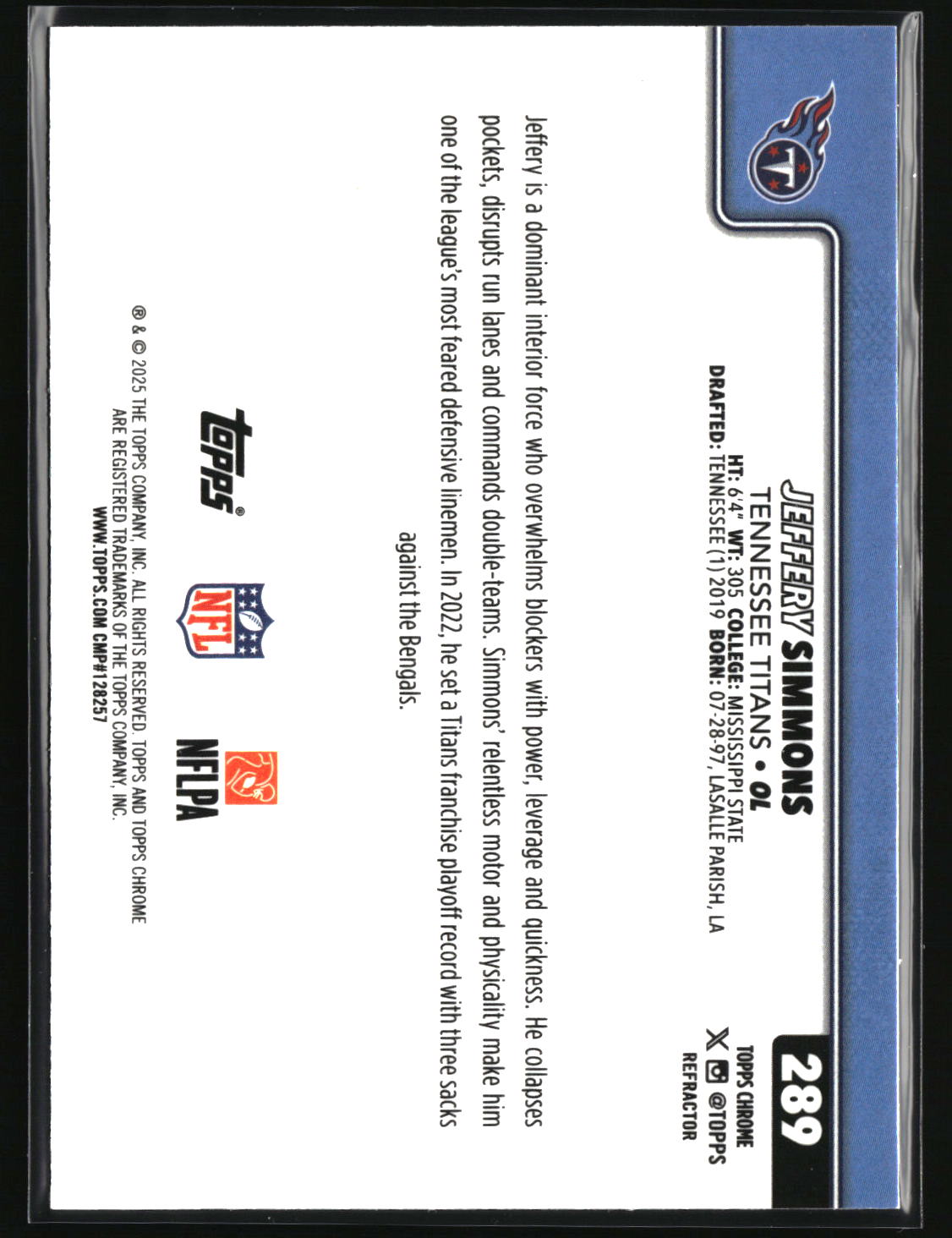 Jeffery Simmons 2025 Topps Chrome - Topps Refractor #289