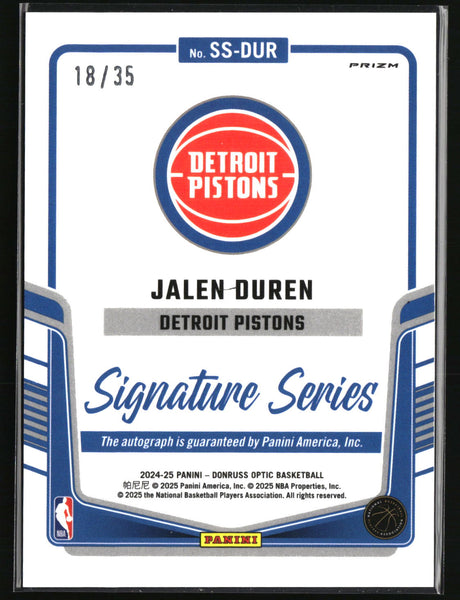 Jalen Duren 2024-25 Donruss Optic Signature Series Seismic #SS-DUR #/35